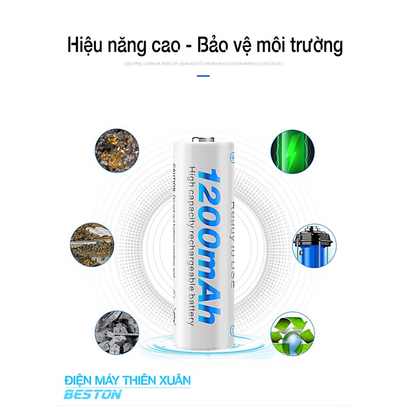 Pin Sạc AA Beston 1200mAh Cho Micro Karaoke loa, đồ chơi trẻ em, đồng hồ, thiết bị điện tử, đèn flash, pin máy ảnh