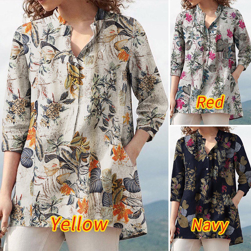 Áo Kiểu ZANZEA Cotton Tay Dài Cổ Chữ V Đơn Giản Thời Trang Cho Nữ