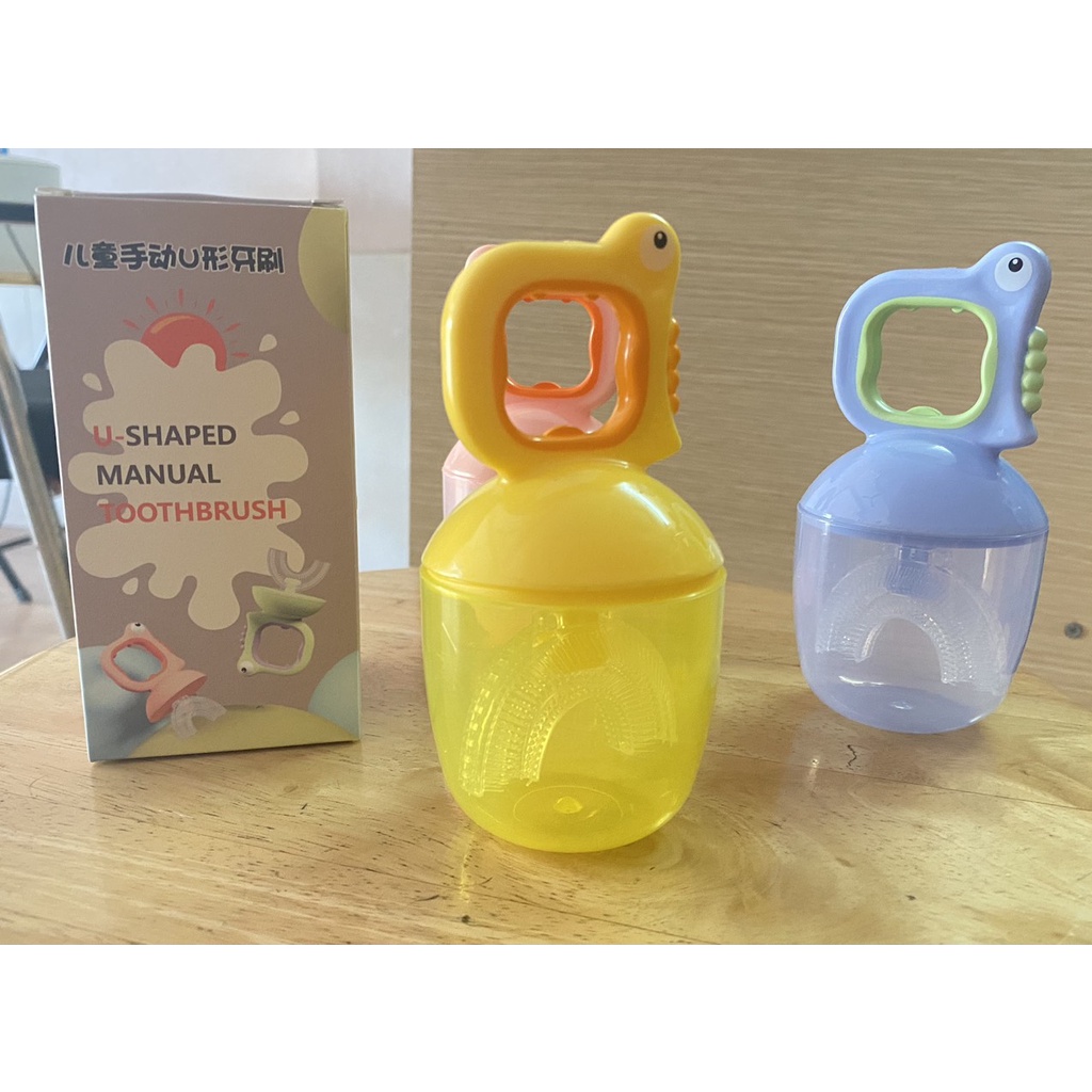 Bàn chải chữ U cho bé silicone siêu mềm có kèm cốc đánh răng tiện lợi