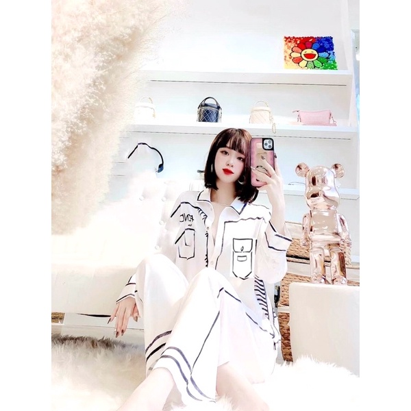 Bộ pijama Lụa QC Mẫu Mới Tay Dài Quần Dài Siêu Hot