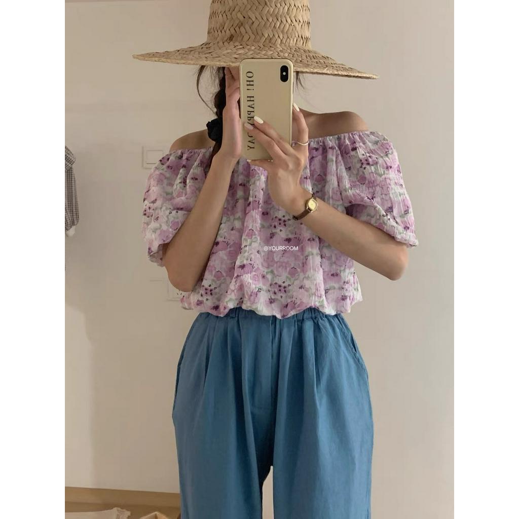 Áo Voan Hoa Trễ Vai Tay Bồng - Áo Trễ Vai Hoa Bánh Bèo Tay Bồng Thời Trang Nữ Hè