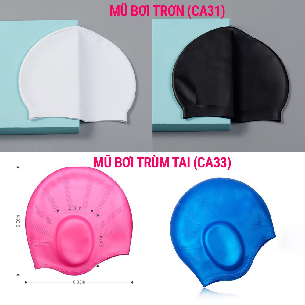 Mũ bơi người lớn trùm tai chính hãng POPO cho nam, nữ, trẻ em, cho bé trên 8 tuổi chất silicone an toàn