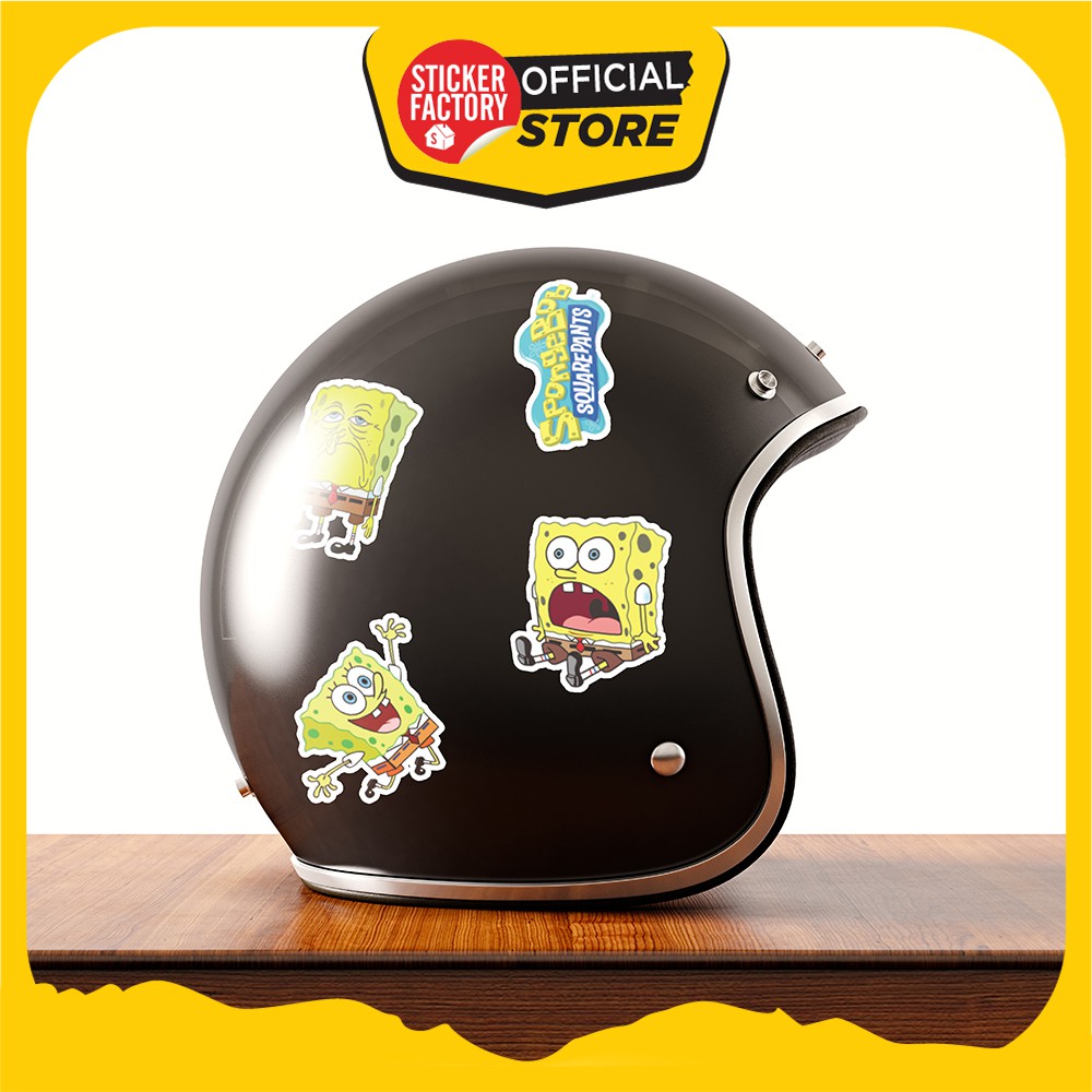 Hộp set 30 sticker decal hình dán nón bảo hiểm , laptop, xe máy, ô tô STICKER FACTORY - Spongebob