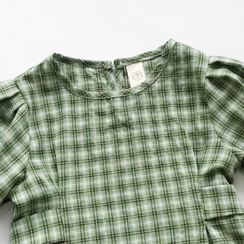 Đầm cotton tay ngắn in họa tiết caro cho bé gái