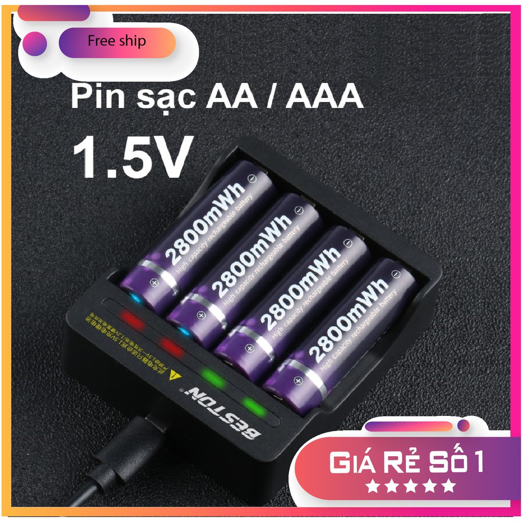Pin sạc AA/AAA Beston chính hãng 1.5V kèm bộ sạc nhanh tự ngắt hàng cao cấp