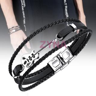 Vòng tay dây da bện nhiều lớp mặt hình đàn guitar 21cm thời trang cho nam