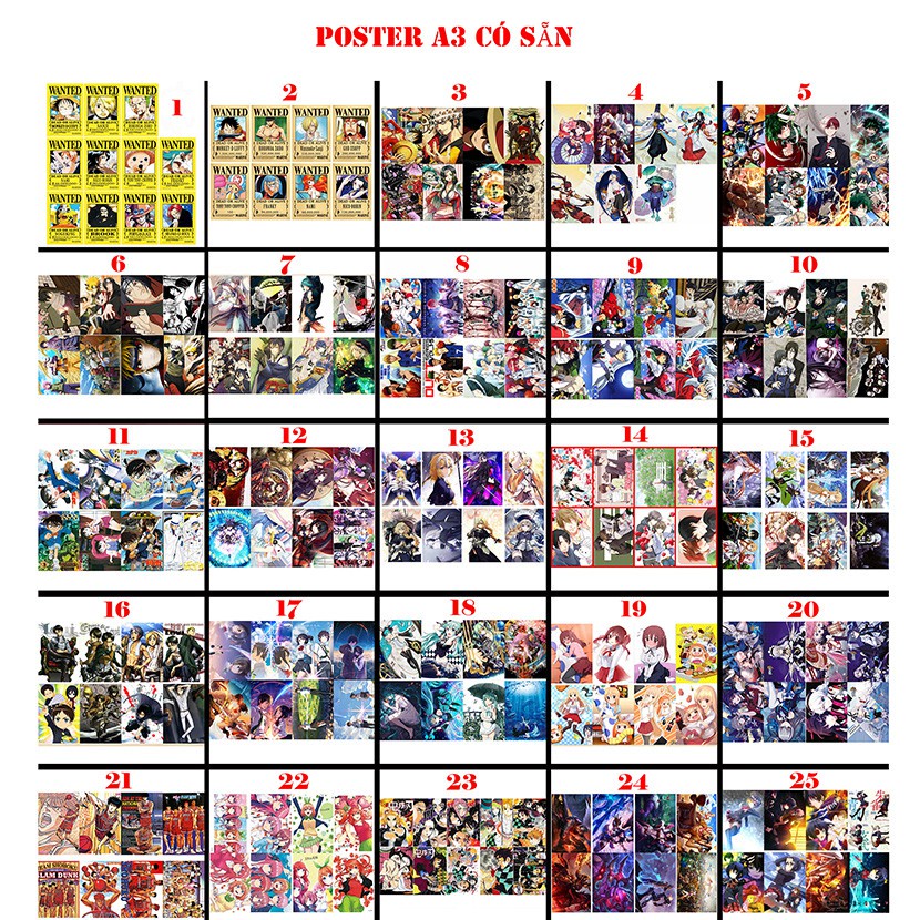 [ 42 x 29cm ] Poster A3 anime tổng hợp mẫu 2 - Baystore