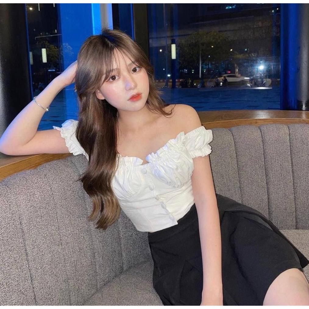 C3 Áo Croptop Nhún Ngực Nút Bọc AMO