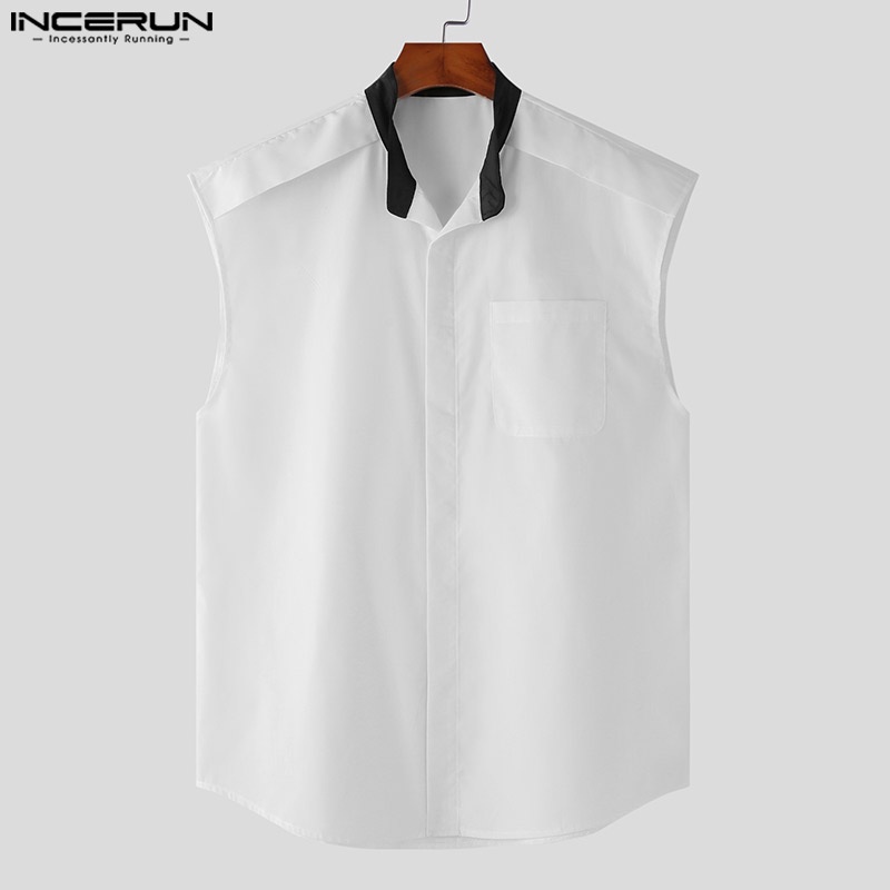 Áo sơ mi INCERUN màu trơn không tay cài nút dành cho nam giới
