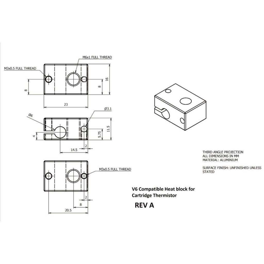 Khối nhôm E3D,MK8 dùng cảm biến HT- NTC100K (loại trụ dài) nhiệt cao 350v