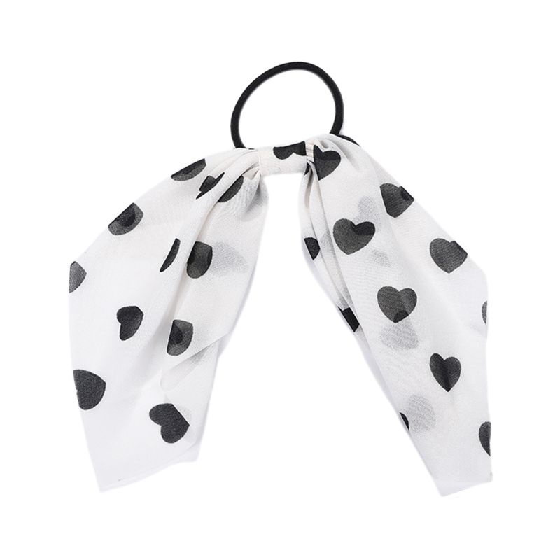 Dây Buộc Tóc Cao Su Ruy Băng Dài Co Giãn In Họa Tiết Trái Tim Dễ Thương Cho Nữ