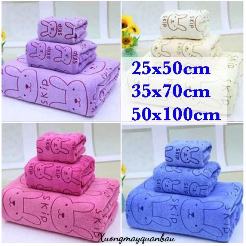 Sét 3 Khăn Tăm, Gội, Rửa Mặt  Siêu Thấm Rút Nước In Hình Thú Đẹp (ảnh chụp thật thực tế)