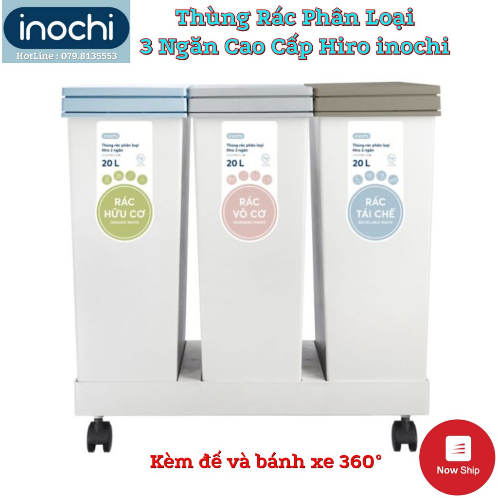 BỘ 3 Thùng rác phân loại nhấn Hiro 20L inochi ,thùng rác đạp nhấn ,thùng rác công cộng ,thùng rác gia đình