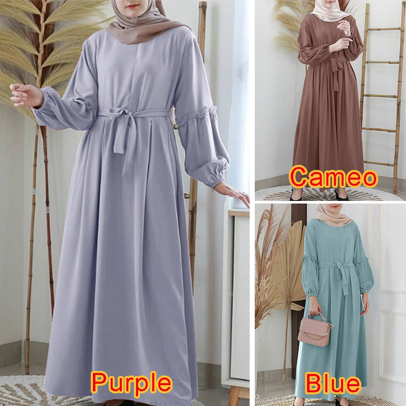 Đầm Maxi Tay Lửng Màu Trơn Phong Cách Hồi Giáo Cho Nữ