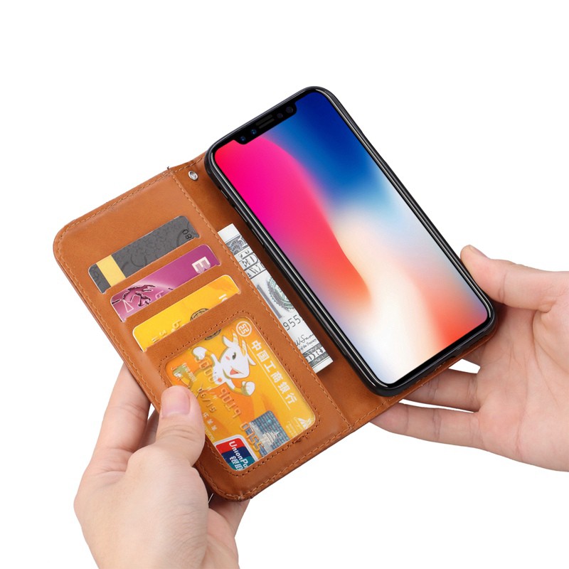 Bao da điện thoại dáng ví tiền có khe đựng thẻ dùng cho IPhone Xs Max XR X | BigBuy360 - bigbuy360.vn