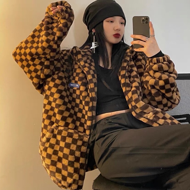 TKLIHN Áo khoác lông kẻ Caro ULZZANG phong cách Hiphop đường phố 2021 KÈM ẢNH THẬT CUỐI