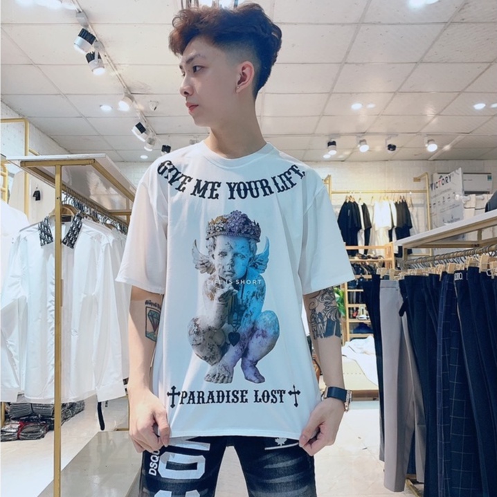 Áo thun tay lỡ Thiên Thần Baby siêu cute HARIQUEEN - Áo phông nam nữ unisex form rộng 65kg