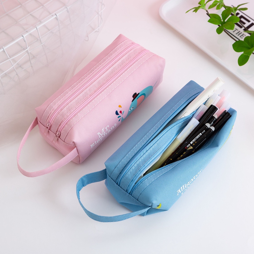 Túi đựng bút vải canvas sức chứa lớn in họa tiết dễ thương hoạt hình đáng yêu tiện lợi cao cấp T60