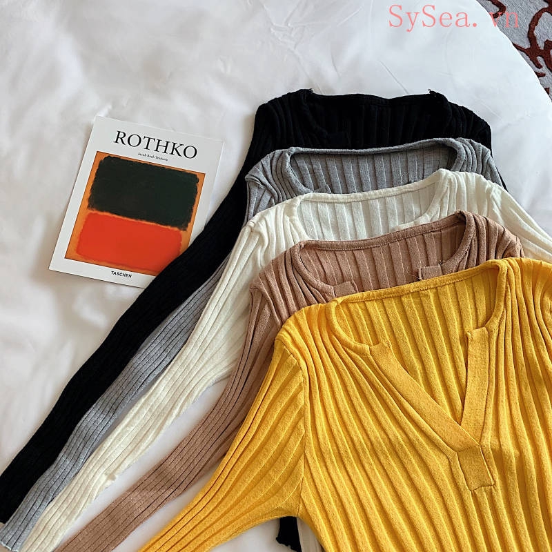 Áo Dệt Kim Nữ Tay Dài Cổ Chữ V Gợi Cảm