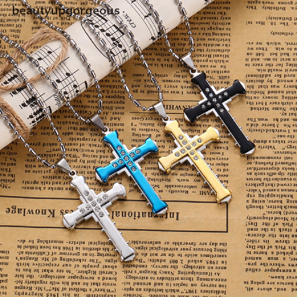 [Beautyupgorgeous] Vòng cổ Bằng Thép Không Gỉ Mặt Thánh Giá Đính Pha Lê Đẹp Mắt