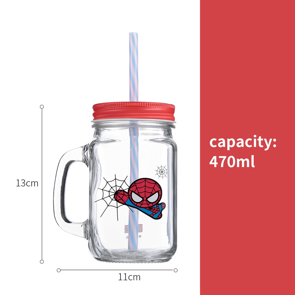 Cốc thuỷ tinh Miniso Jar Mug có nắp đậy kèm ống hút 470ml