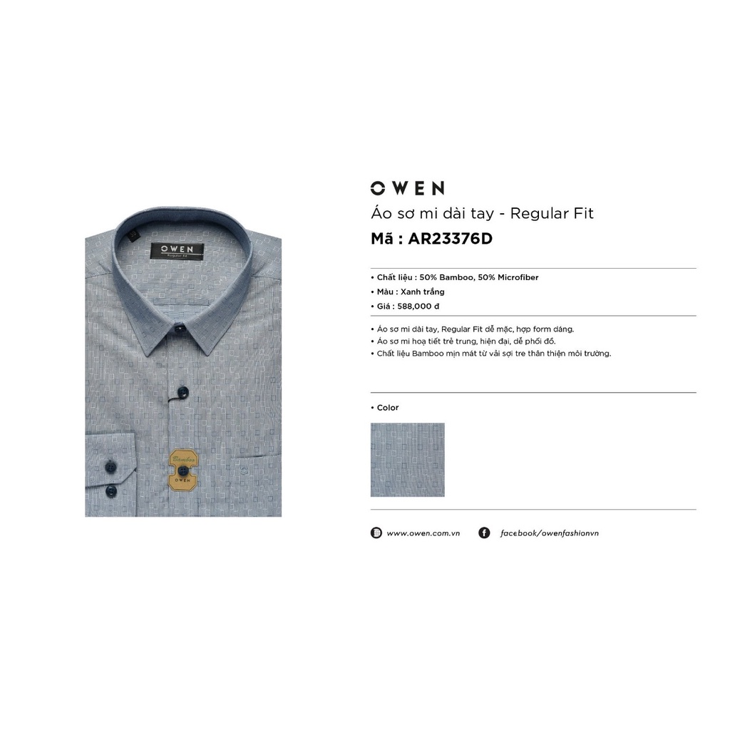 Áo Sơ Mi Nam Dài Tay Owen AR23376D Somi Công Sở Cao Cấp Màu Xanh Họa Tiết Ô Vuông Trắng Dáng Suông Có Túi Chất Sợi Tre | BigBuy360 - bigbuy360.vn