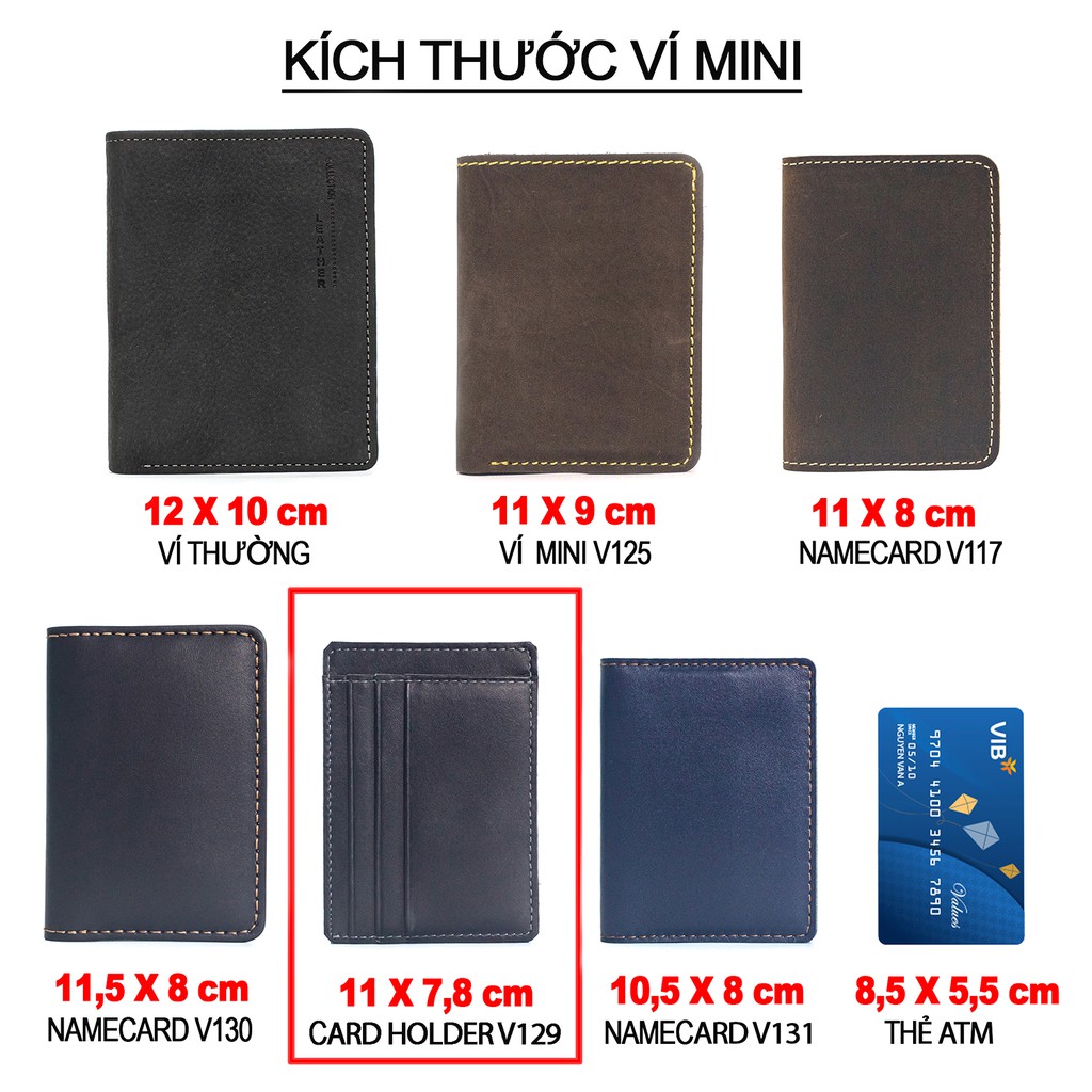 Card holder da bò V129, ví đựng thẻ name card da thật, ví mini nam nhỏ gọn, tiện lợi, fullbox, da thật, bảo hành 12tháng