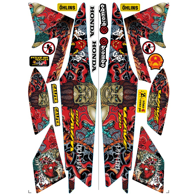 Tem rời Wave a 50 - 100 cc Đời 2006-2016 Mẫu Tatto mặt quỷ Phiên Bản Các Màu #ShopXuHuong #ShopDacBiet