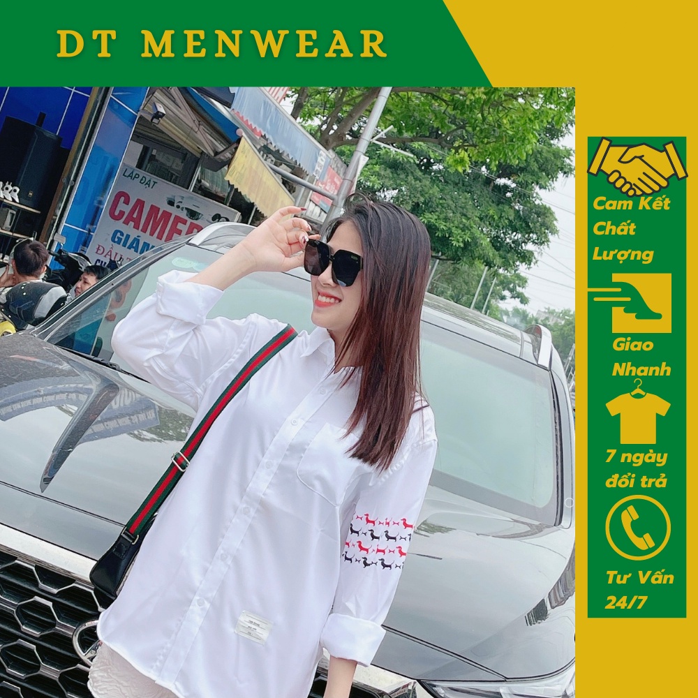 Áo Sơ Mi Thom Nam Nữ . Áo Sơ Mi Trắng Trơn Tay Dài Họa Tiết Vạch Cổ Vạch Bắp Tay Thiết Kế Đơn Giản DT STORE