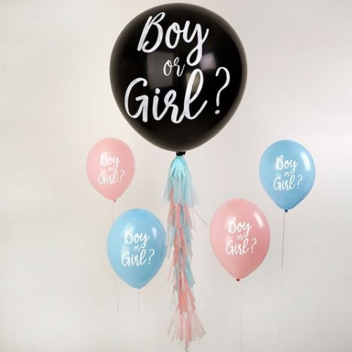 Bộ bong bóng trang trí tiệc dự đoán giới tính Boy Or Girl màu xanh hồng tbgt07