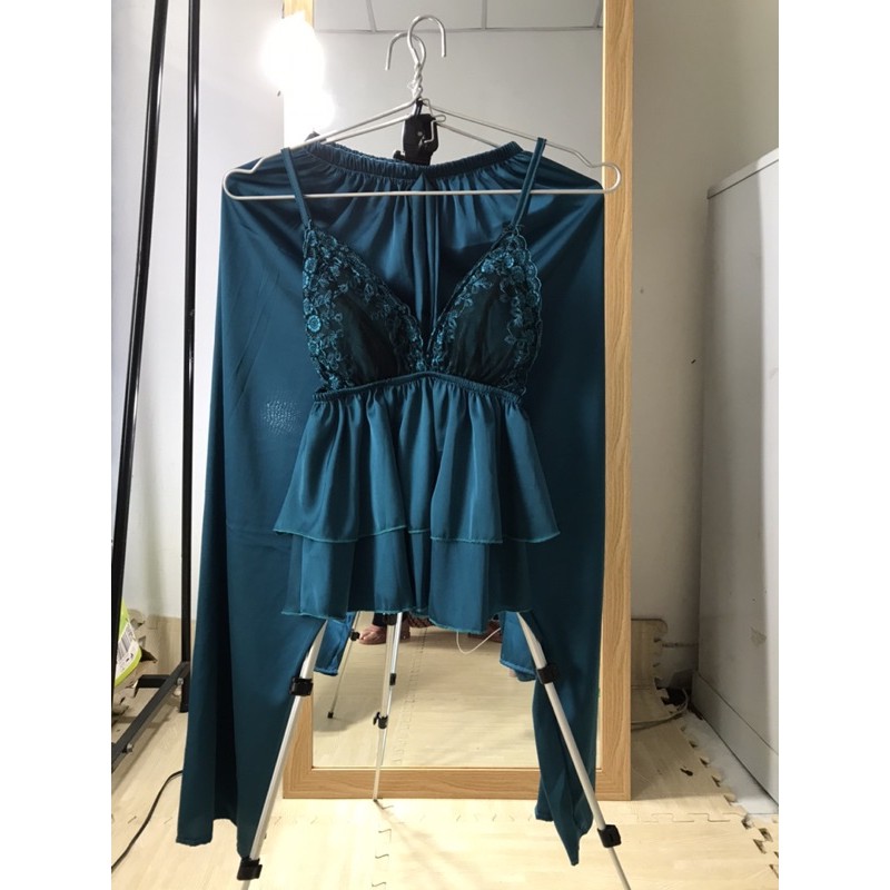 Bộ lụa phối ren có múc ngực siêu xinh lụa satin cao cấp