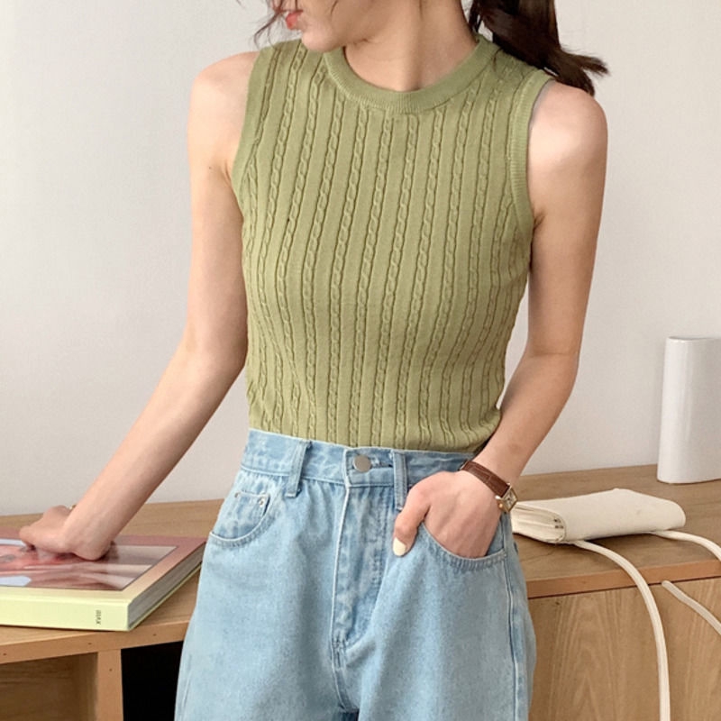 Áo Dệt Kim Sát Nách Màu Trơn Thiết Kế Trẻ Trung Cho Nữ | BigBuy360 - bigbuy360.vn