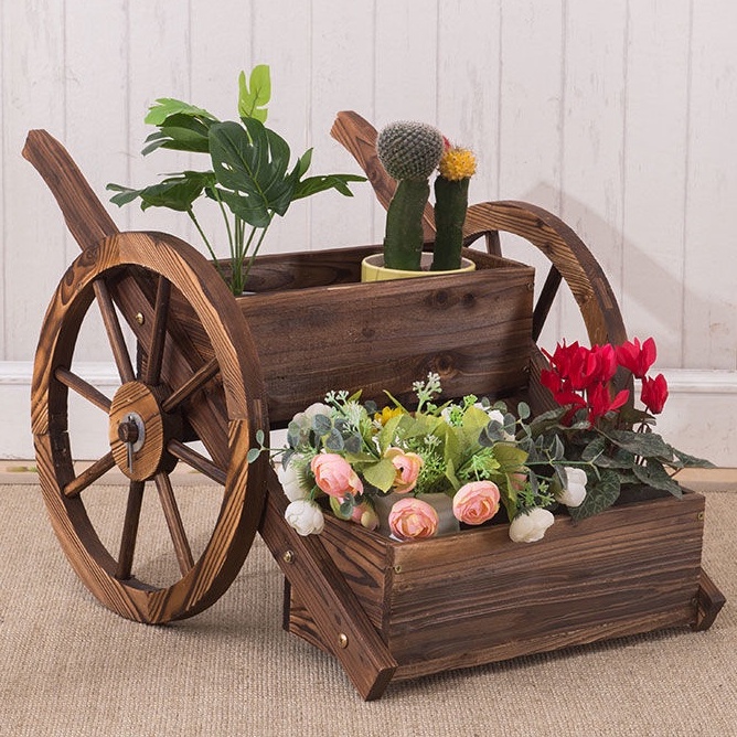 Kệ gỗ trồng cây hình chữ nhật chống mối mọt bằng gỗ thông kiểu dáng vintage trang trí ban công sân vườn