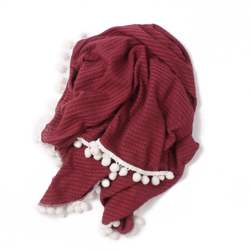 Chăn Quấn Em Bé Bằng Cotton Mềm Mại Phối Tua Rua Và Quả Bông Dùng Làm Đạo Cụ Chụp Ảnh