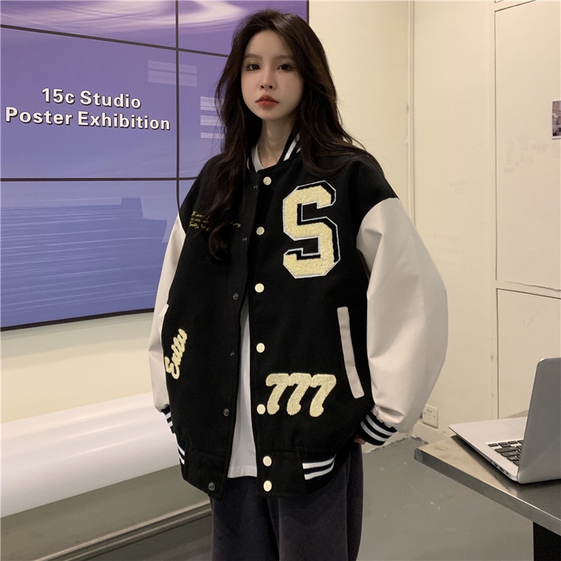 【ZHELIHANGFEI】Áo Khoác Bóng Chày Tay Dài Form Rộng Theo Phong Cách Preppy Mỹ Dễ Phối Đồ