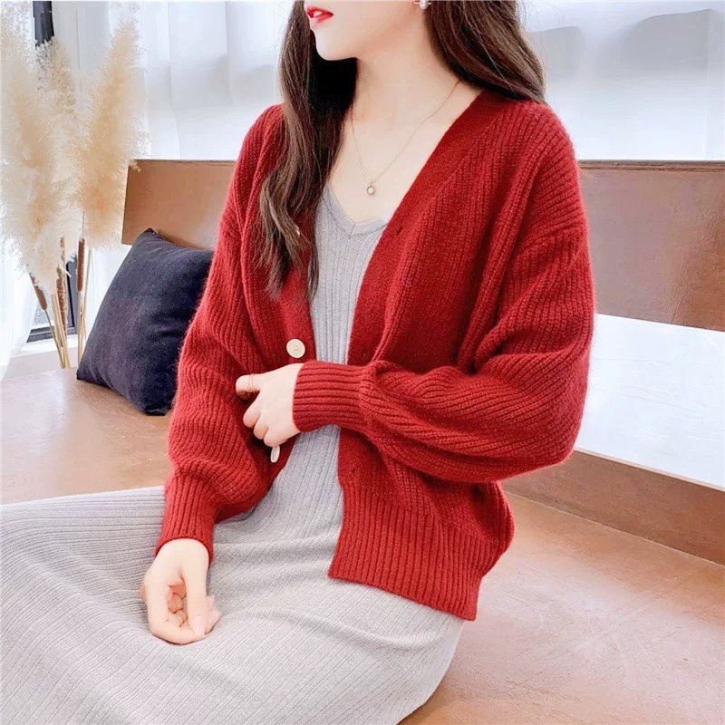 Áo khoác len cadigan nữ Áo khoác len tay bồng lên dáng siêu xinh