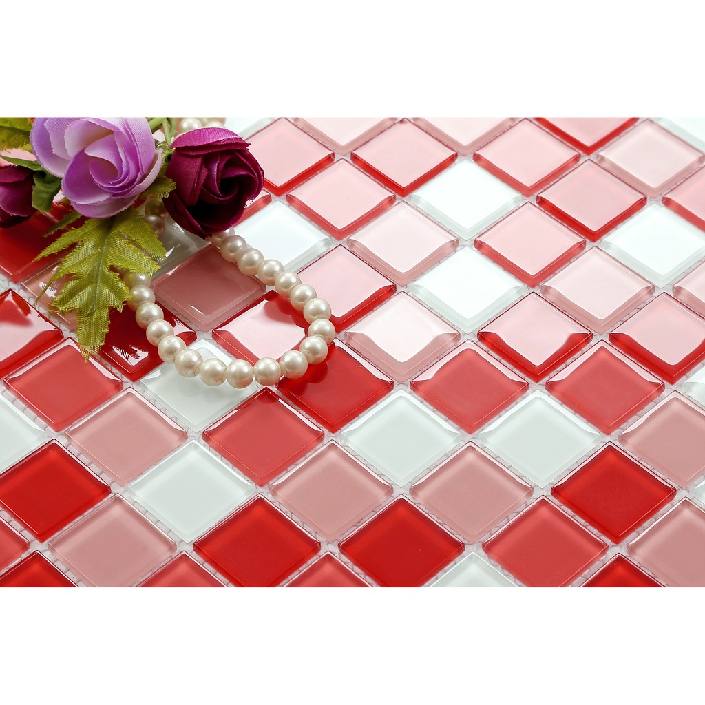 Gạch mosaic thủy tinh trộn 3 màu hồng chip 25