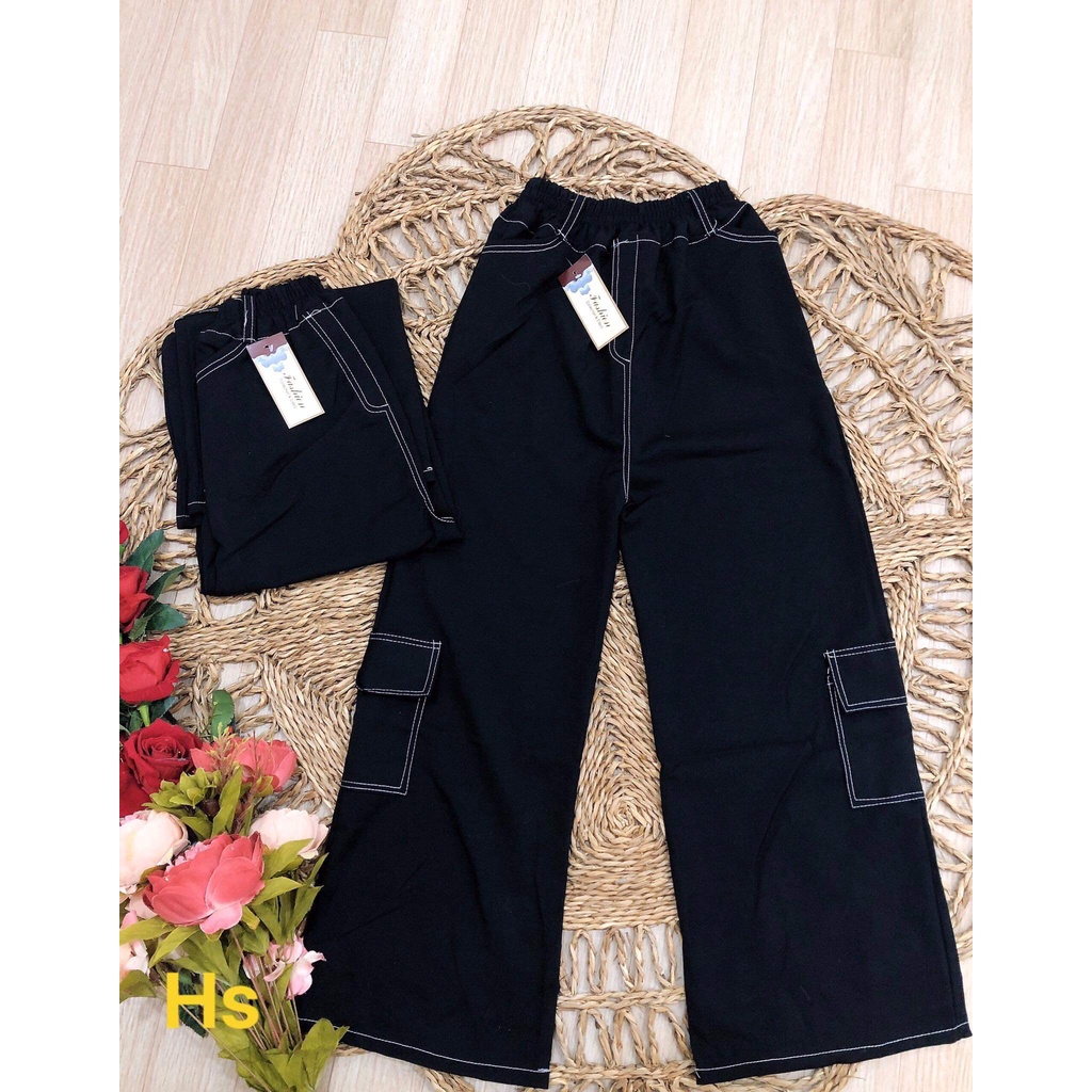 Quần suông gân chỉ giả jean nam nữ ống rộng Unisex 2 túi hộp chất thái chéo có ảnh thật và video M.Store