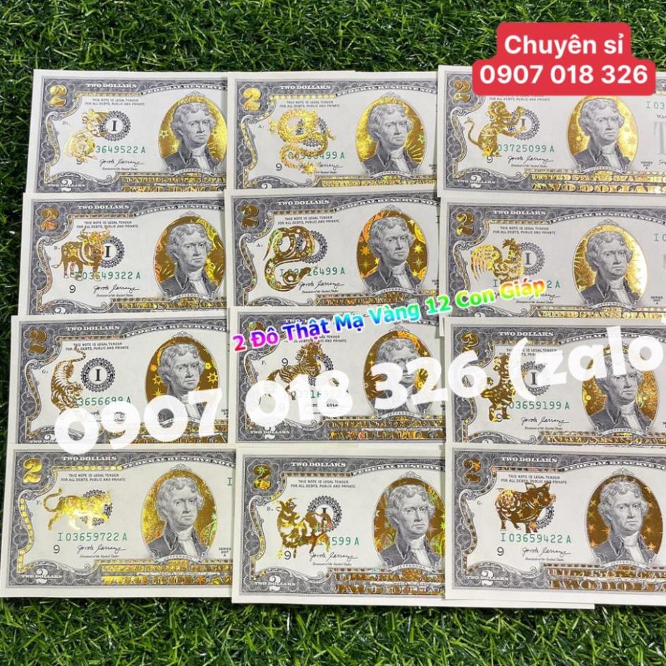 Tờ 2 Đô, 2 USD In Hình 12 Con Giáp Mạ Vàng 3D Kỷ Niệm Làm Quà Tặng, Sưu Tầm, Trang Trí để bóp ví ốp lưng điện thoại