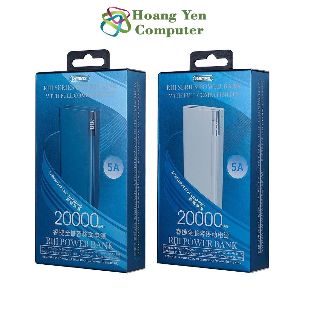 Sạc Dự Phòng Remax RPP-108 20000Mah (Sạc Nhanh QC3.0 18W, 22.5W, PD 18W, VOOC 2.0) - BH 1 Năm - Hoàng Yến Computer