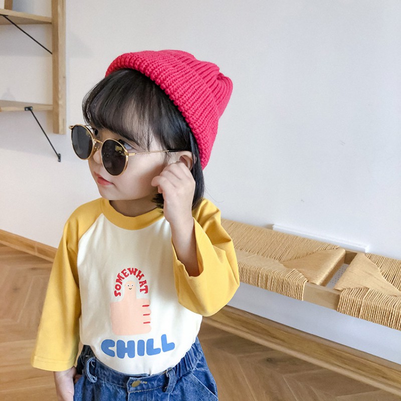 Áo thun cotton tay dài họa tiết hoạt hình cho bé gái