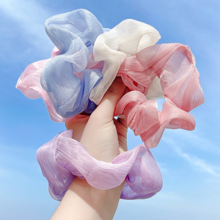 Scrunchies Dây Buộc Tóc/ Cột Tóc Vải Lụa Ánh Nhũ Xinh Xắn HARI