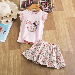 MINNIE Set Áo Thun Tay Ngắn & Váy Chấm Bi Cho Bé Gái