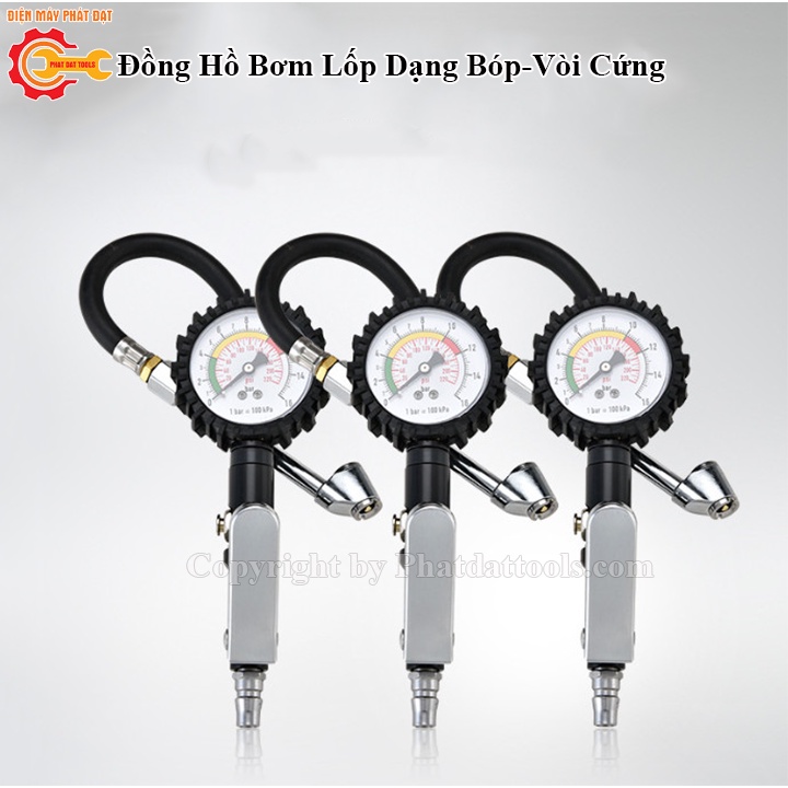 Đồng Hồ Bơm Lốp Dạng Bóp Tay-Đầu Bơm Cứng