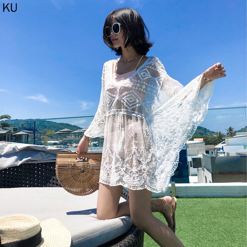 Áo khoác lưới tay cánh dơi cổ chữ V phối dây rút thời trang quyến rũ cho nữ
