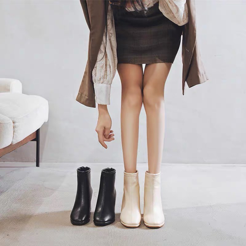 Giày bốt da mềm nữ cao cổ, Bốt nữ cổ lửng chất da có khoá sau, đế vuông lên dáng cực sang chảnh | BigBuy360 - bigbuy360.vn