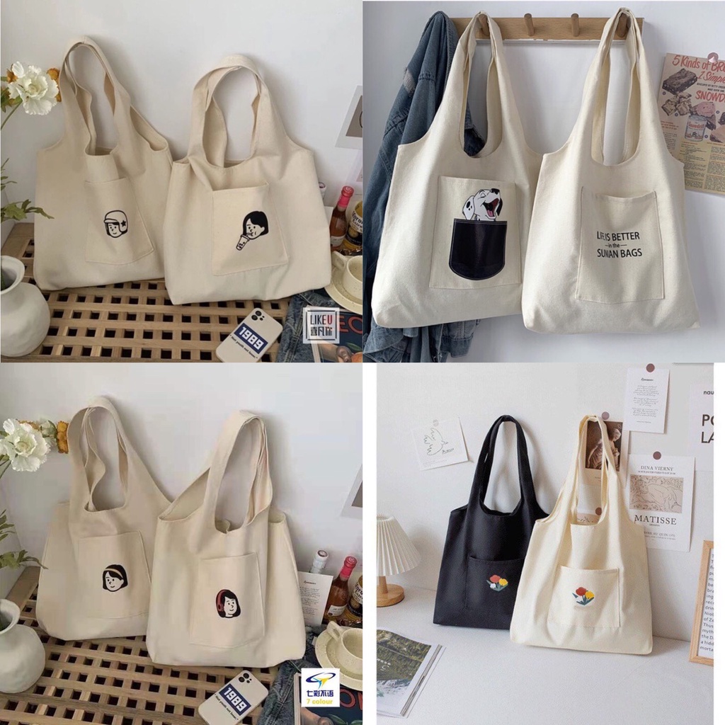 Túi vải tote canvas cỡ lớn Túi đeo vai đi học đi chơi phong cách trẻ trung năng động-Hazi thời trang Unisex