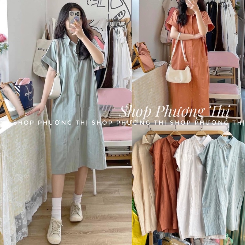 Váy sơ mi xắn tay ulzzang - Đầm nữ suông oversize