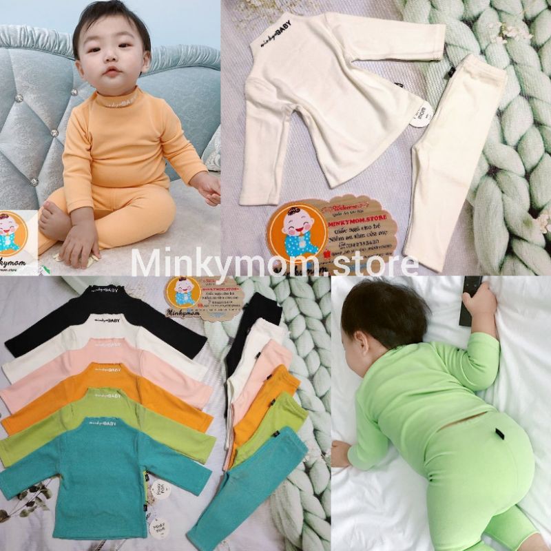 MINKYMOM Bộ Nỉ Dài Tay Cổ 3 Phân Quảng Châu Cao Cấp