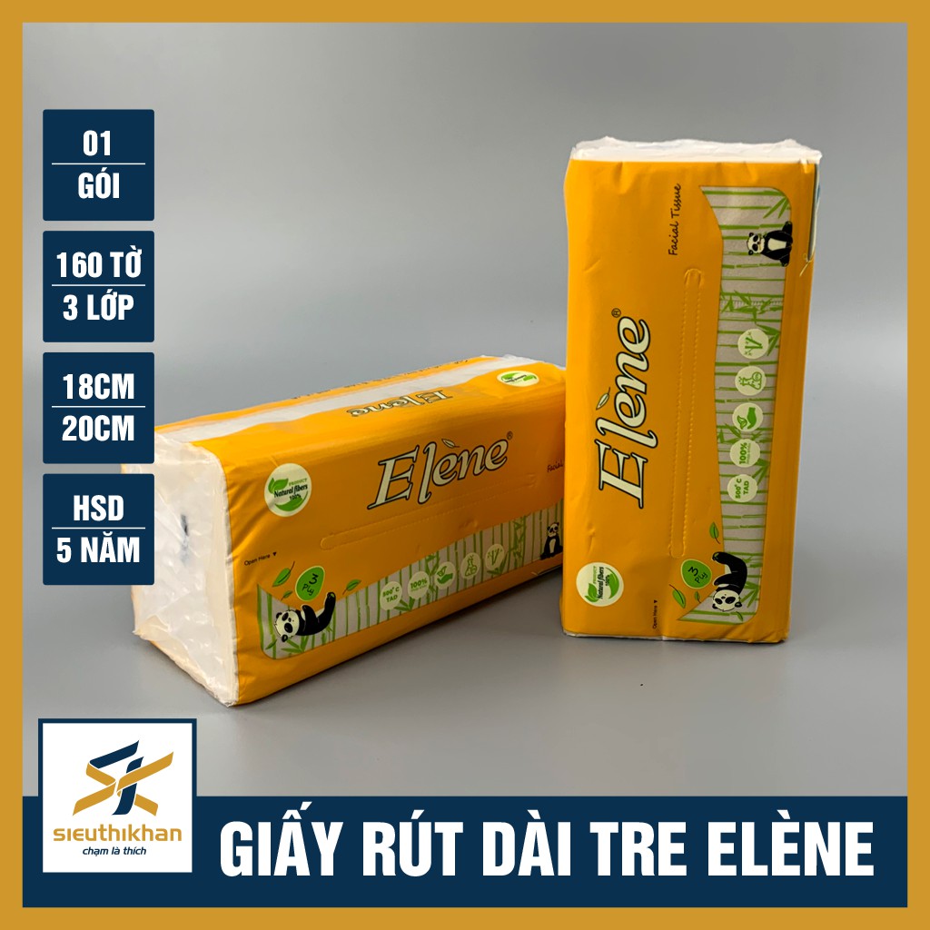 Giấy ăn gấu trúc elene lụa rút dài, 160 tờ 3 lớp, kích thước 18x20cm